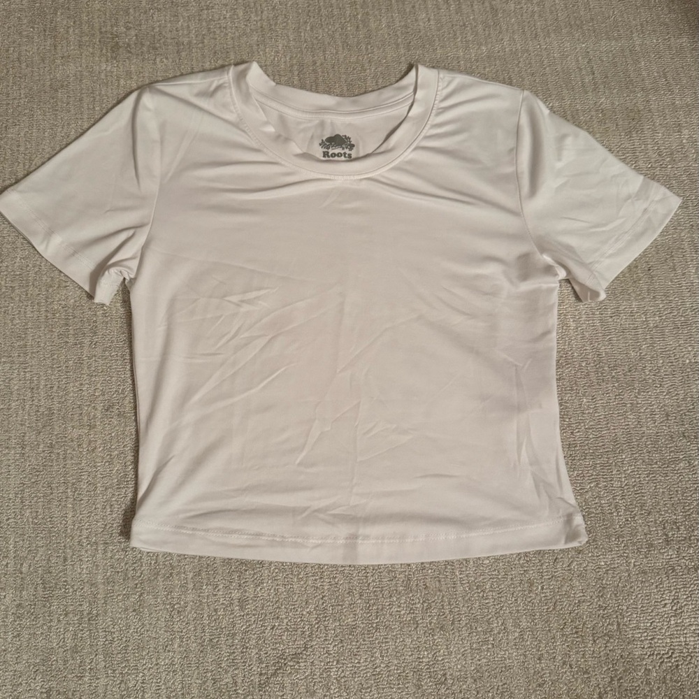 Roots White Crop T-Shirt Short Sleeve Fitted